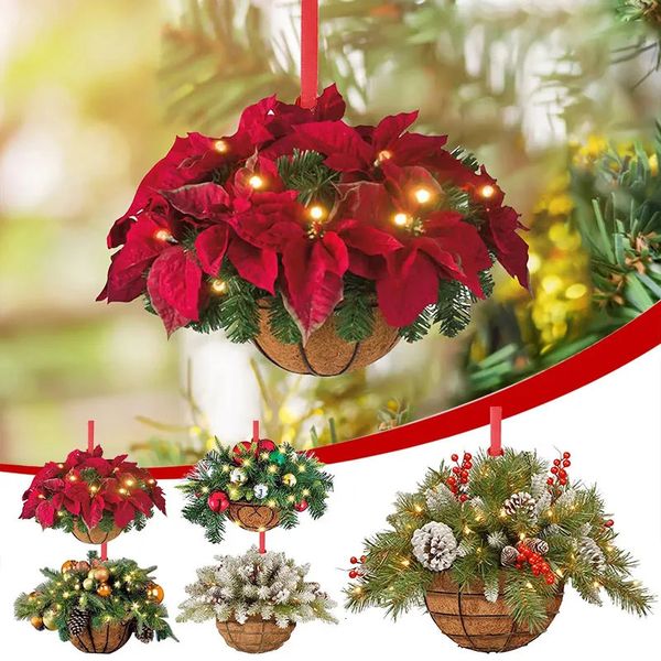 Andere Event-Party-Zubehör, hölzerner Weihnachts-Hängeblumenkorb, künstlicher Tannenzweig, Tannenzapfen-Anhänger, 2023, Weihnachtsbaumschmuck für Zuhause, Jahresdekoration, 231027