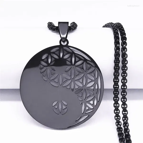 Anhänger Halsketten 2023 Yin Yang Klatsch Blume des Lebens Edelstahl Frauen/Männer Schwarz Farbe Anhänger Schmuck Bijoux Homme N428S03