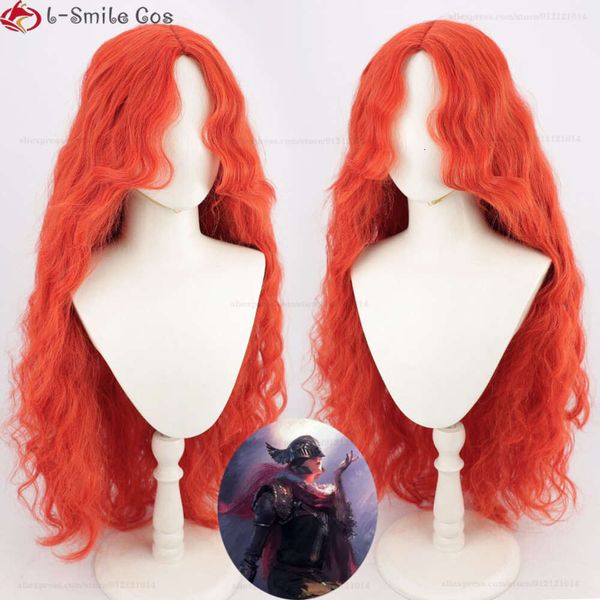 Costumi Catsuit Gioco Elden Ring Malenia Cosplay 100 cm Lunghi Capelli ricci arancione rosso Resistente al calore Parrucche sintetiche per feste di Halloween + Protezione per parrucca