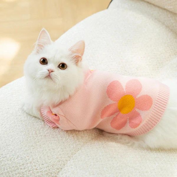 Trajes de gato cão roupas para animais de estimação flor tricô camisola hoodies para cães roupas pequeno bonito outono inverno moda menino yorkshire acessórios