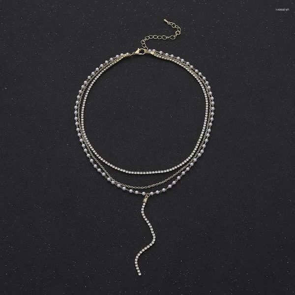Pingente colares multicamadas gargantilha colar para mulheres jóias coreanas presente na moda inlay brilhante zircão chegada verão