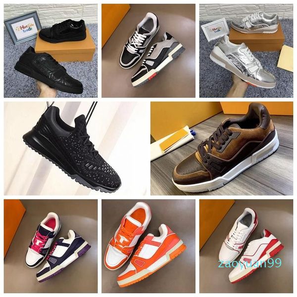 Sapatos planos homens tops sapatos de grife marrom treinadores flores sapato mais novo popular designers de luxo couro genuíno chaussures tênis casuais atacado