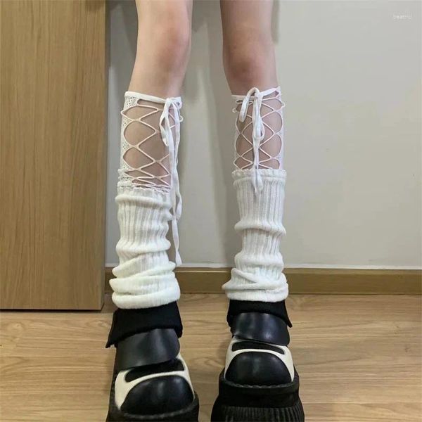 Frauen Socken Y2K Stricken Spitze Bein Wärmer Mode Mädchen Weiche Patchwork Tie-up Oberschenkel-hohe Wärmer Für Party streetwear