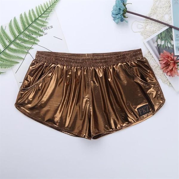 Shorts masculinos metálicos brilhantes, boxer rave, festa, roupa de balada, trajes de natação, cintura baixa, elástico, dança, shortsme337h