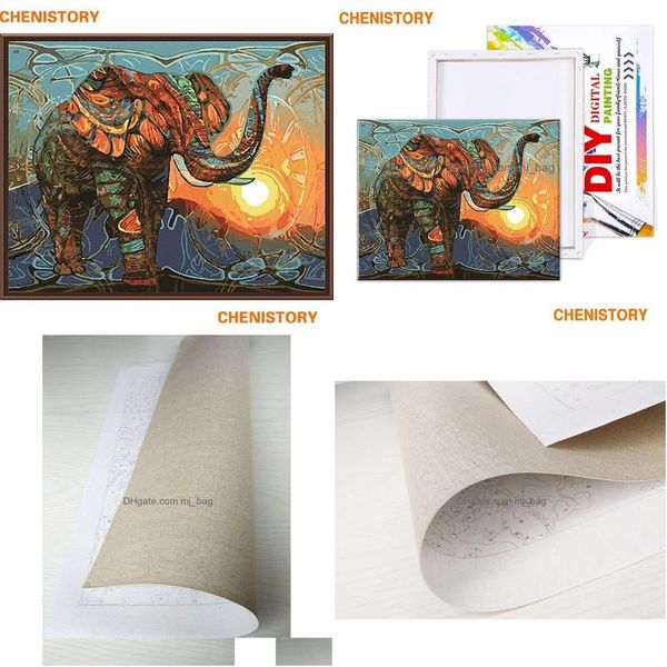 Andere Wohnkultur Chenistory Abstrakte Malerei Afrika Elefant Tiere Diy Nach Zahlen Moderne Wandkunst Leinwand Für Kunstwerk T200318 Drop D Dhknn