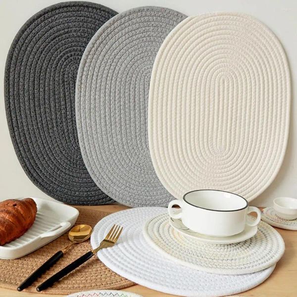 Tapetes de mesa Natural Mat Isolamento Pad Soft Calor Estilo Japonês Não-Slip Algodão Simples Oval Tecido Cozinha Suprimentos