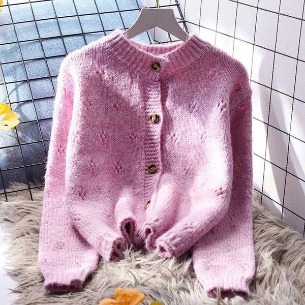 Kadın Sweaters Korejepo Mor Nazik Stil Kazak Yuvarlak Boyun Ceket Kadınlar Gevşek Kış Japon Giysileri Yumuşak Overlay Örme Haldigan