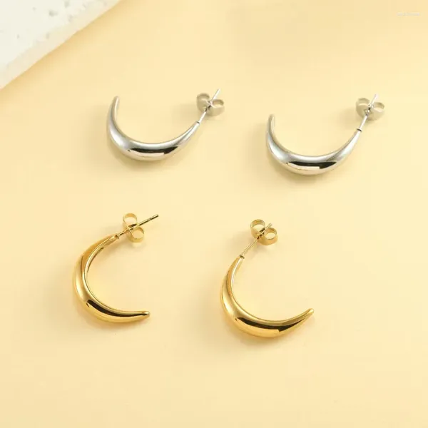 Ohrstecker, schlicht, Edelstahl, für Damen, C-Form, Mond, 18 Karat vergoldet, Geschenk, Modeschmuck, Großhandel, Tropfen