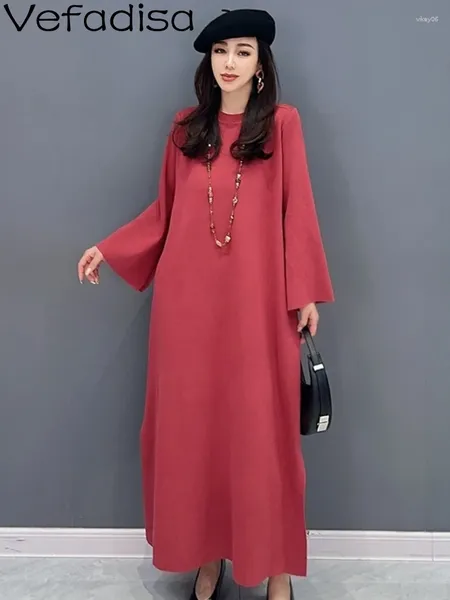 Vestidos casuais vefadisa 2023 outono mulheres vermelho pulôver cor sólida tamanho solto vestido moda tendência menina personalizado elegante zy2774