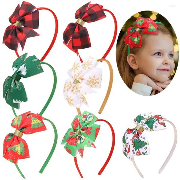 Haarschmuck Weihnachten Mädchen Stirnband Ribbon Tree Jingling Bell Print Haarbänder Kinder Xmas Party Stirnbänder