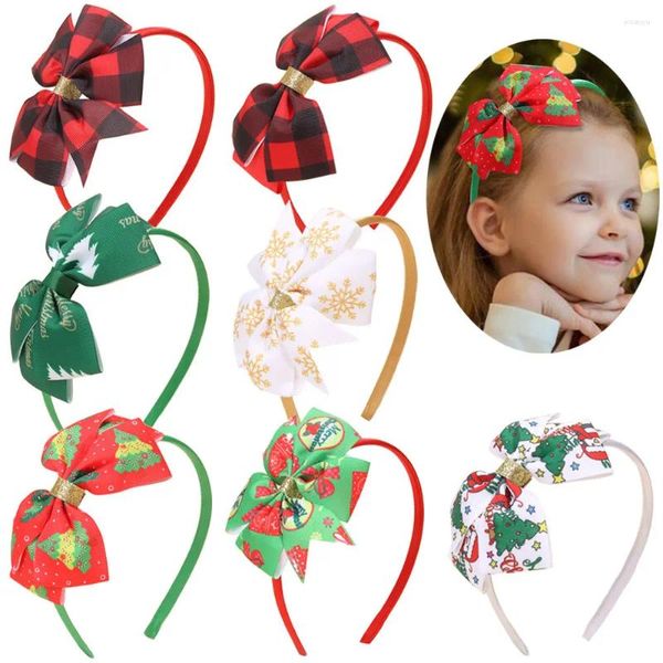 Accessori per capelli Fascia per capelli per ragazze di Natale Nastro per albero Fasce per capelli con stampa di campanelle tintinnanti Fasce per capelli per feste di Natale per bambini