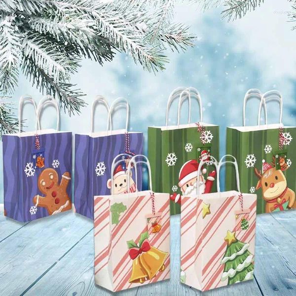 Envoltório de presente 12 pcs desenhos animados Natal Papai Noel Kraft Pape Sacos Embalagem Biscoito Doces Biscoito Pão Visto Baking Takeaway