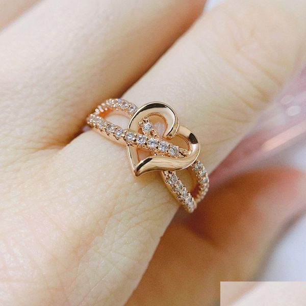 Band Ringe Doppel Fair Romantische Herz Ringe Für Frauen Hochzeit Verlobung Finger Midi Ring Kristall Zubehör Mode Schmuck Dhgarden Otmfg