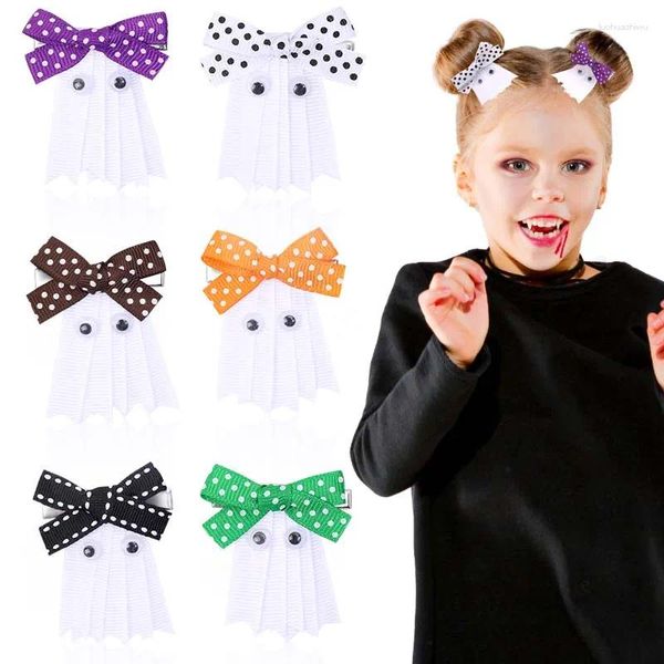 Acessórios de cabelo Ncmama Halloween Bow com clipe para bebê menina bonito fantasma bowknote hairpin barrettes crianças headdress boutique