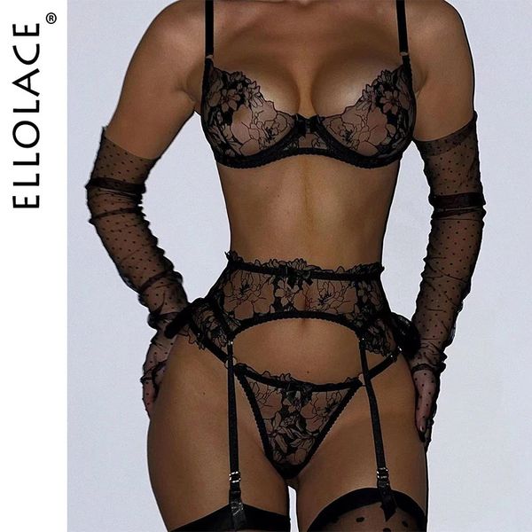 Conjunto Sexy Ellolace Lingerie Sexy Delicado Roupa Interior Bordado Renda Para Linho Ver Através de Sutiã e Calcinha Conjunto Erótico Íntimo Para Completo 231027