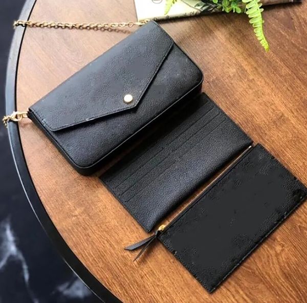 Designer 3 pçs/set sacos de ombro luxurys mulheres alça de corrente crossbody bolsa mensageiro senhoras bolsas carteiras com caixa data código