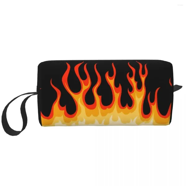 Borse per cosmetici Borsa da viaggio personalizzata rossa classica con fiamme da corsa Borsa da donna per trucco antincendio Organizzatore da toilette per donna Scatola per kit Dopp per la conservazione della bellezza