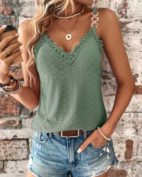 Tanques femininos camis nova menina de verão mulheres rendas emenda oco out crochê camisola tanque algodão cami sem mangas camisa senhoras sexy magro colete tops t231027