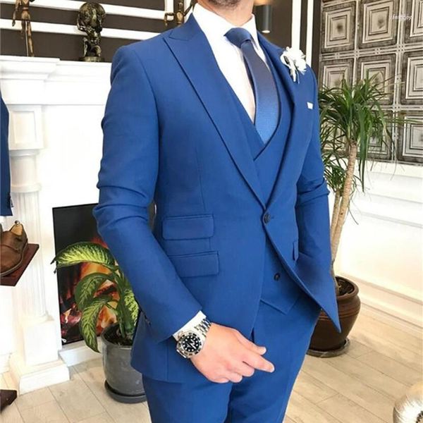 Мужские костюмы Мужские пиджаки Королевского синего цвета двубортный жилет Костюм Homme Мужской костюм для свадьбы Жених Одежда для выпускного вечера Мужской пиджак Slim Fit 3