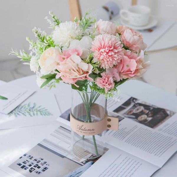 Dekoratif çiçekler yeşil ortanca yapay ipek top çiçek açan şakayık buket sahte bitkiler düğün centerpieces ev masa dekor