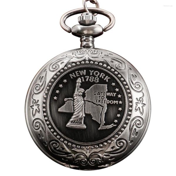 Relógios de bolso 1788 mapa estátua de menina grátis com corrente requintado relógio de quartzo vapor punk vintage unissex colar pingente presente de feriado