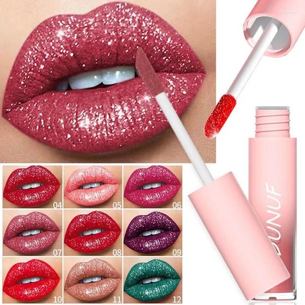 Lucidalabbra Impermeabile Diamond Shimmer Glitter 18 colori Rossetto liquido opaco Colore perla Trucco sexy