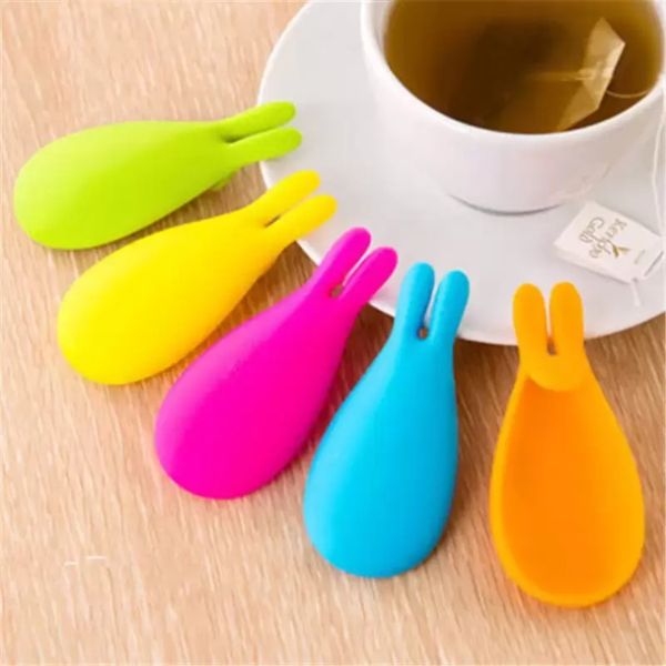 5 farben Neue Silikon Gel Kaninchen Form Teebeutel Infuser Halter Candy Farbe Becher Geschenk Kaninchen Silikon Teebeutel Stehen FY3430 tt0218