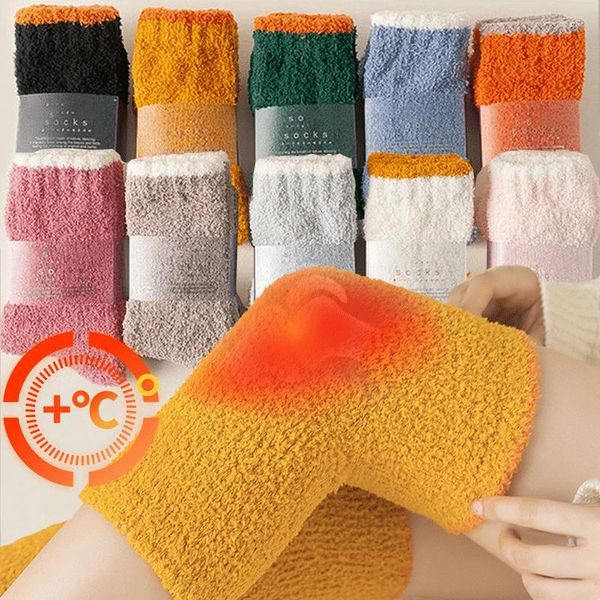 Calzini da donna invernali addensati ginocchiere in velluto corallo scaldamuscoli in pile unisex prevengono l'artrite mantengono al caldo la protezione ginocchiera in peluche spessa