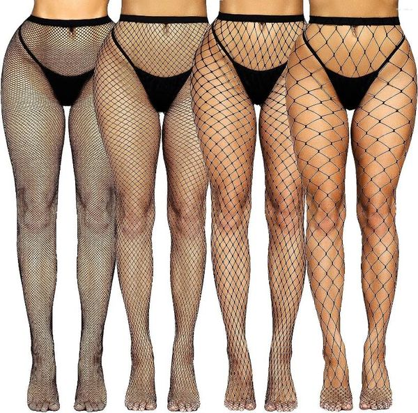 Meias femininas 4 pçs menina fishnet meia-calça malha diferente conjunto sexy calças de cintura alta boate wear medias de mujer