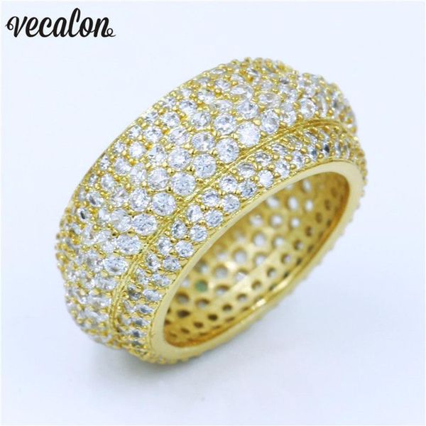 Vecalon luxo feminino anel pave conjunto 320 pçs diamonique cz ouro amarelo preenchido 925 prata aniversário anel de casamento para mulher men258c