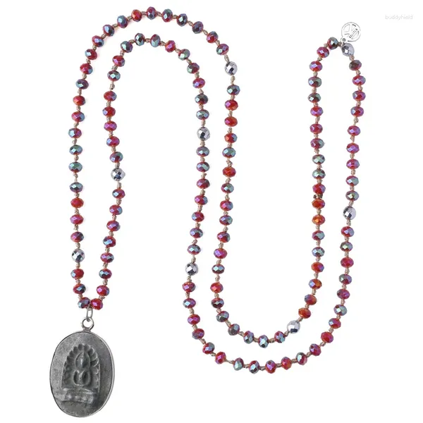 Halsketten mit Anhänger KELITCH Rote Farbe Yoga Buddha Y-förmige Natursteinperlen Statement-Armbänder Mala-Schmuck