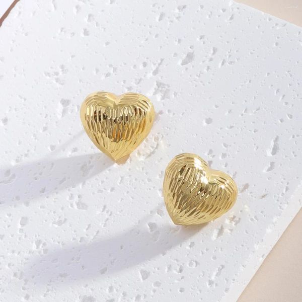 Ohrstecker, echt vergoldet, gehämmert, strukturiert, gewölbte quadratische Herz-Tropfen-Knopf-Ohrstecker für Damen, Nadeln aus Sterlingsilber