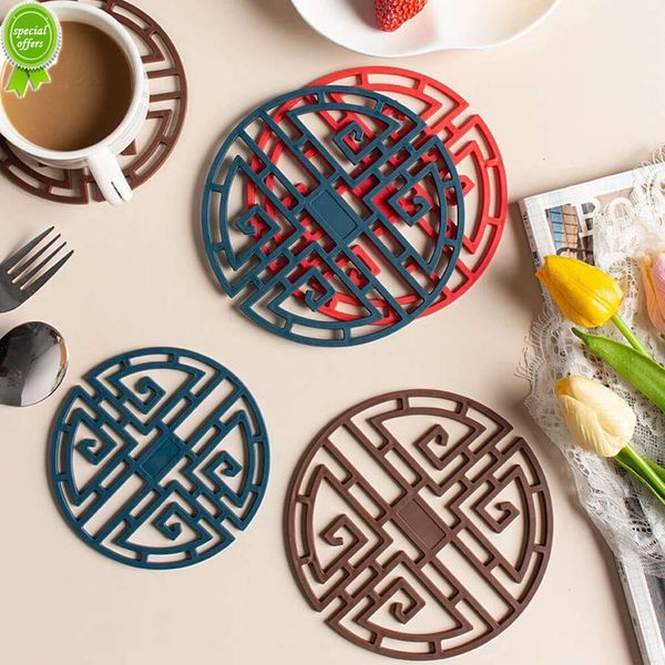 Tapete de refeição isolado de silicone, estilo chinês, decoração de mesa oca, copo de chá, resistente ao desgaste, antiderrapante, tigela, suprimentos de cozinha