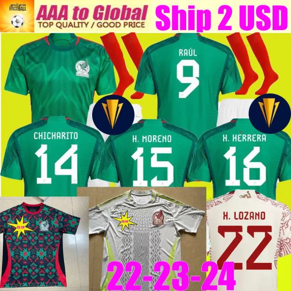 2023 camisas de futebol mexicais 23 24 Campeões da Copa de Ouro Raul Chicharito Lozano Dos Santos Camisa de Futebol Kit Kit Youth Men Uniformes