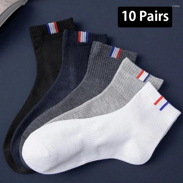 Calcetines para hombres 10 pares / 20pcs Hombres Algodón Negro Blanco Clásico Deporte Moda Cómodo Tubo Medio Negocio Casual Rápido