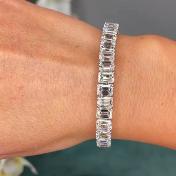 Corrente na moda esmeralda corte laboratório diamante pulseira pulseira 14k branco ouro noivado pulseiras de casamento para mulheres festa nupcial jóias presente 231027