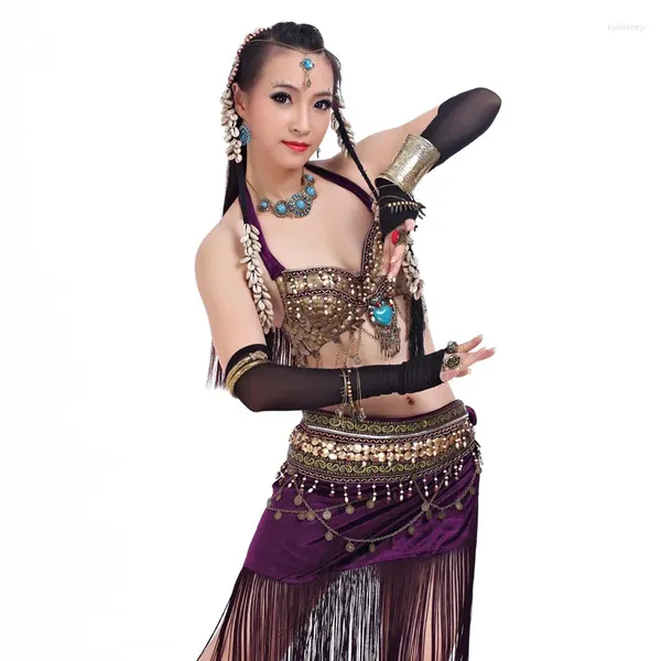 Bühnenkleidung, Damen-Tanzkleidung, Größe Outfit, 2-teilig, BH und Hüfttuch, Überrock, Tribal-Bauchtanz-Kostüm-Set