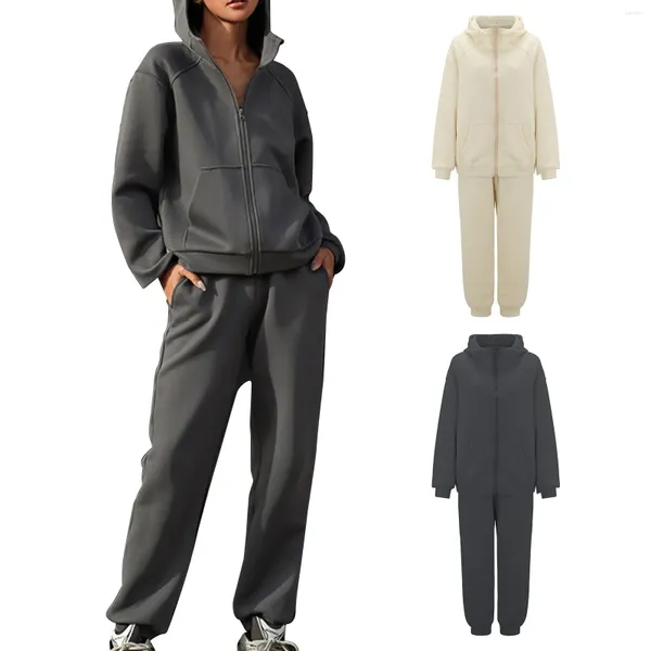 Fitnessstudio-Bekleidung für Damen, lässig, locker sitzend, Frühling und Herbst, langärmelig, Perlenanzug mit Reißverschluss, Damenjacke, Hose, Damenoverall, elegant