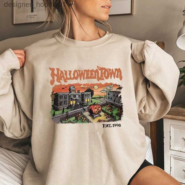 Moletons masculinos moletom retrô HalloweenTown 1998 Crewneck moletom camisa de Halloween engraçado suéter de festa de Halloween outono abóbora camisetas presente de Halloween L231027