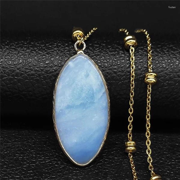 Pingente colares boho azul pedra natural cristal colar mulheres corrente de aço inoxidável reiki cura balanceamento maxi jóias presente nb14s04