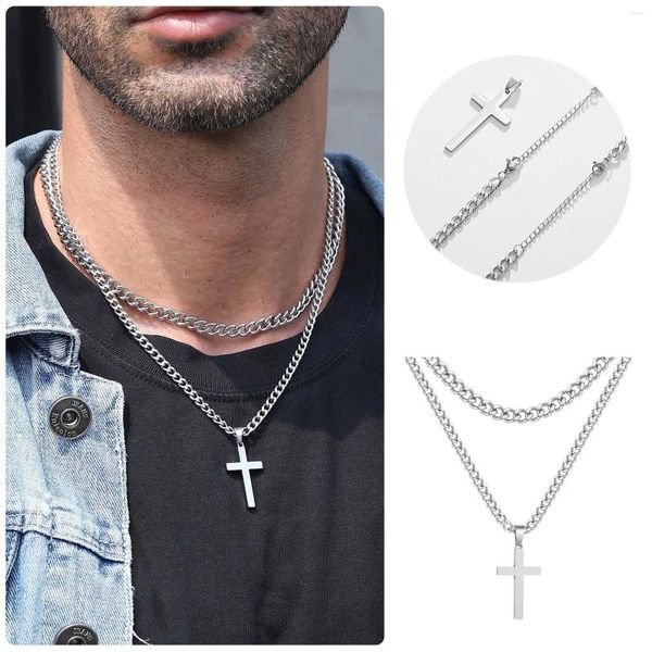 Ketten Damenmode Silber Edelstahl Halskette Layered Crossing Für Männer Jungen Kette