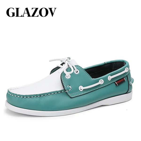 Sapatos de vestido de couro genuíno homens barco marca de luxo design mão costura slipon mocassins casuais condução mocassins negócios 231026