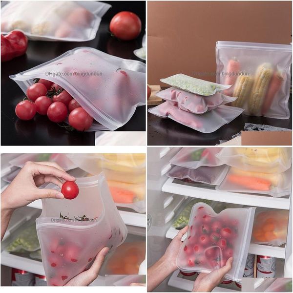 Bulk Food Storage Sile Bag Wiederverwendbare Stand Up Zip Shut Leakproof Container Fresh Wrap K Drop Delivery Home Garden Housekee Organizat Dhktb