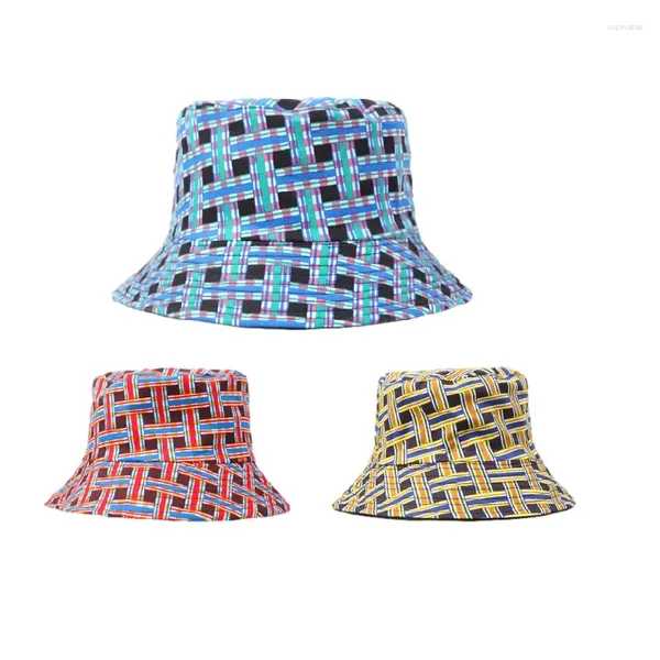 Berets Plaid Doppel-seite Flache Top Eimer Hut Luxus Design Japanischen Stil Outdoor Sun Caps Klapp Sonnenschirm Becken für Männer Frauen