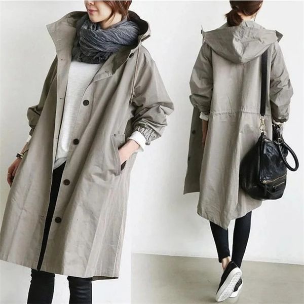 Frauen Trenchcoats Mode Koreanische Damen Oversize Mit Kapuze Mantel Damen Outdoor Wind Wald Regenmantel Jacke Büro Dame Frühling Herbst 231026