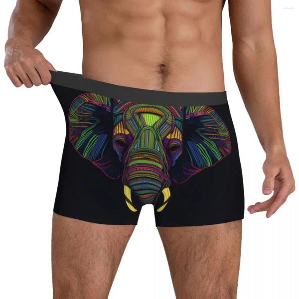 Calzoncillos Elefante Ropa interior Neón Línea Arte Hombre Pantalones cortos Calzoncillos Tronco elástico Impresión de alta calidad Tamaño grande