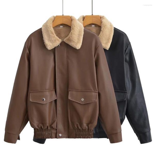 Giacca da donna in pelle autunno e inverno 2023 sexy ragazza piccante moto moda pelliccia giacca monopezzo cappotto con cerniera a maniche lunghe retrò