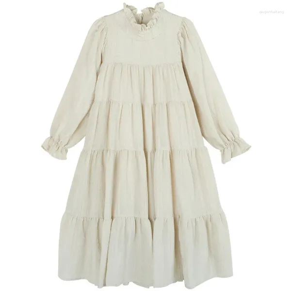 Abiti da ragazza Bambini Ragazze adolescenti Autunno Autunno Abito svasato a strati Bambini Moda Principessa Beige Nero Solido volant Abbigliamento elegante