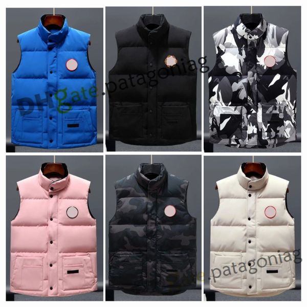 Designer para baixo colete bolso jaquetas parkas manga longa zíper emblemas menwomen downs casaco casual canadense ganso topos outwear múltipla cor