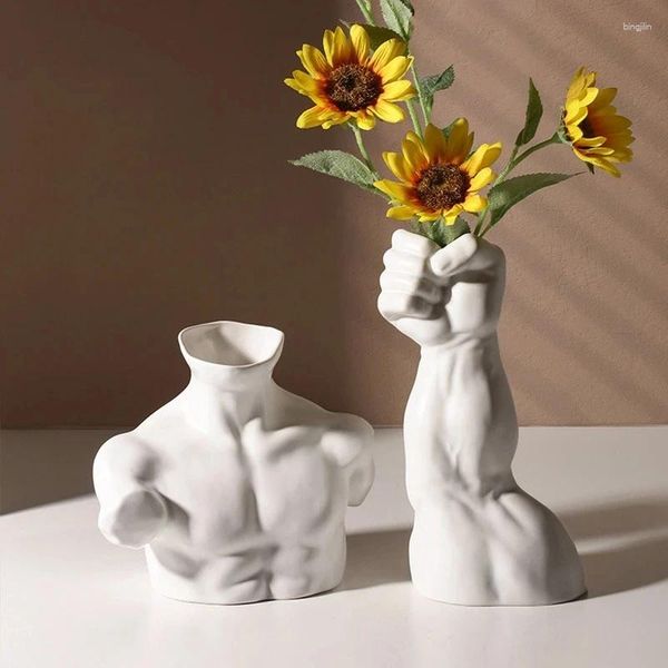 Vasi Vaso per corpo umano in ceramica stile nordico Busto per uomo Statua ornamento Desktop da ufficio Disposizione floreale Accessori per la decorazione della casa